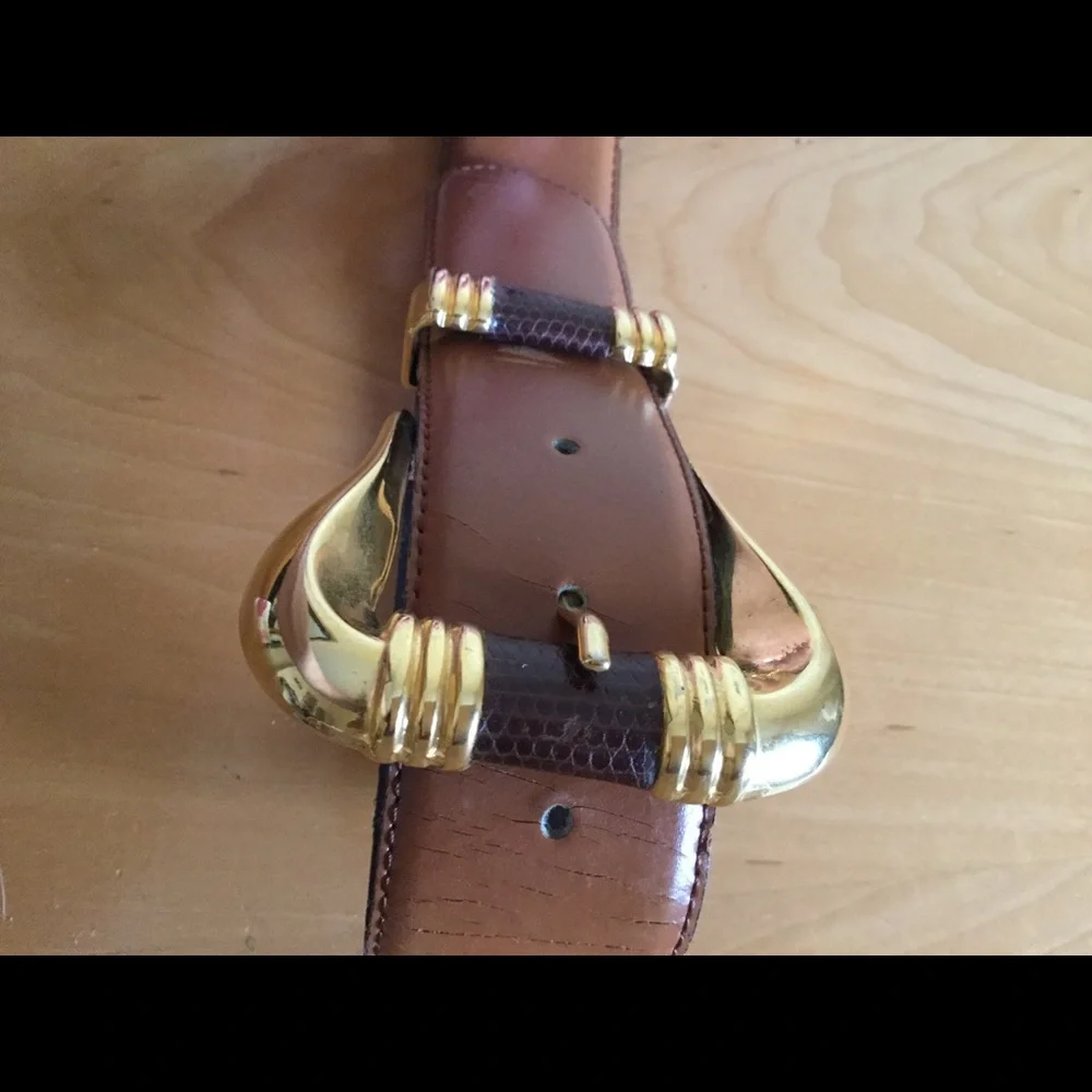 Jacqueline Ferrar brown mustard leather cowgirl belt with gold buckle hardware